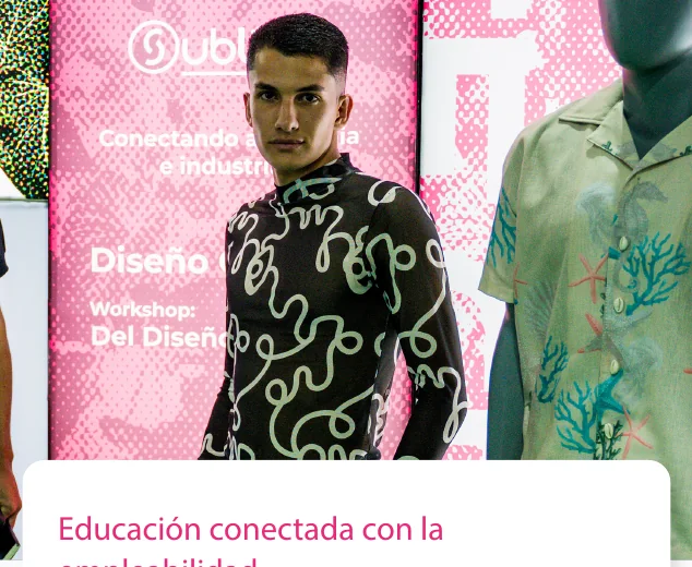 Muestra de diseño de moda en evento conectando academia e industria